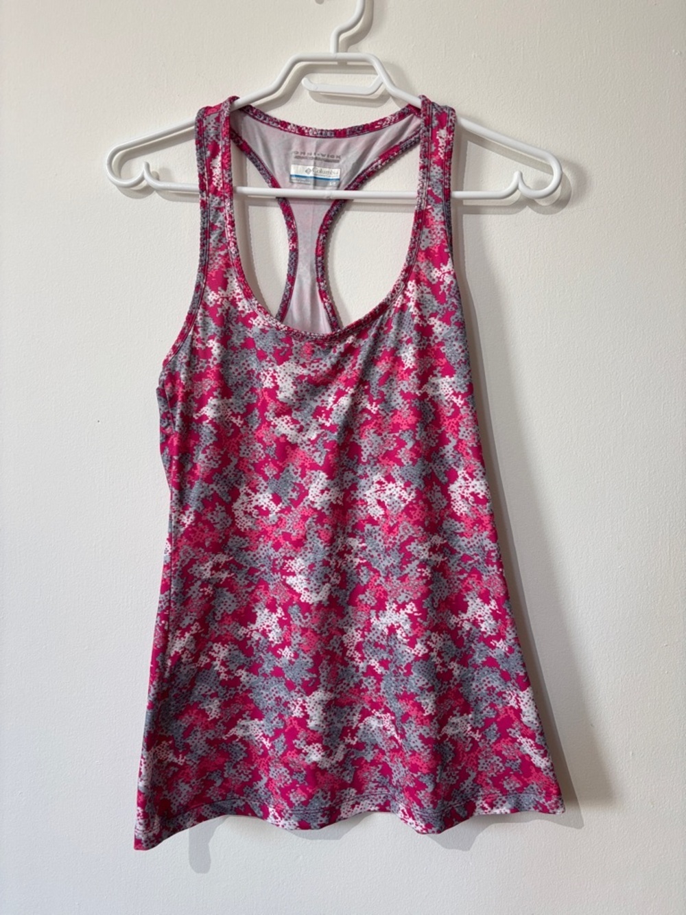 Columbia Pink and Gray Camo Racerback Tank Top
